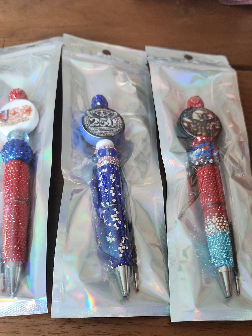 Glitter Beaded Retractable Pen with Badge Reel - Blue 250 Year
